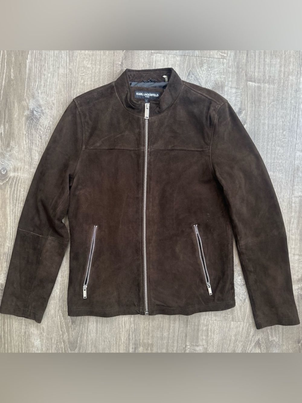 Karl Lagerfeld Brown Suede Jacket with Silver Hardware